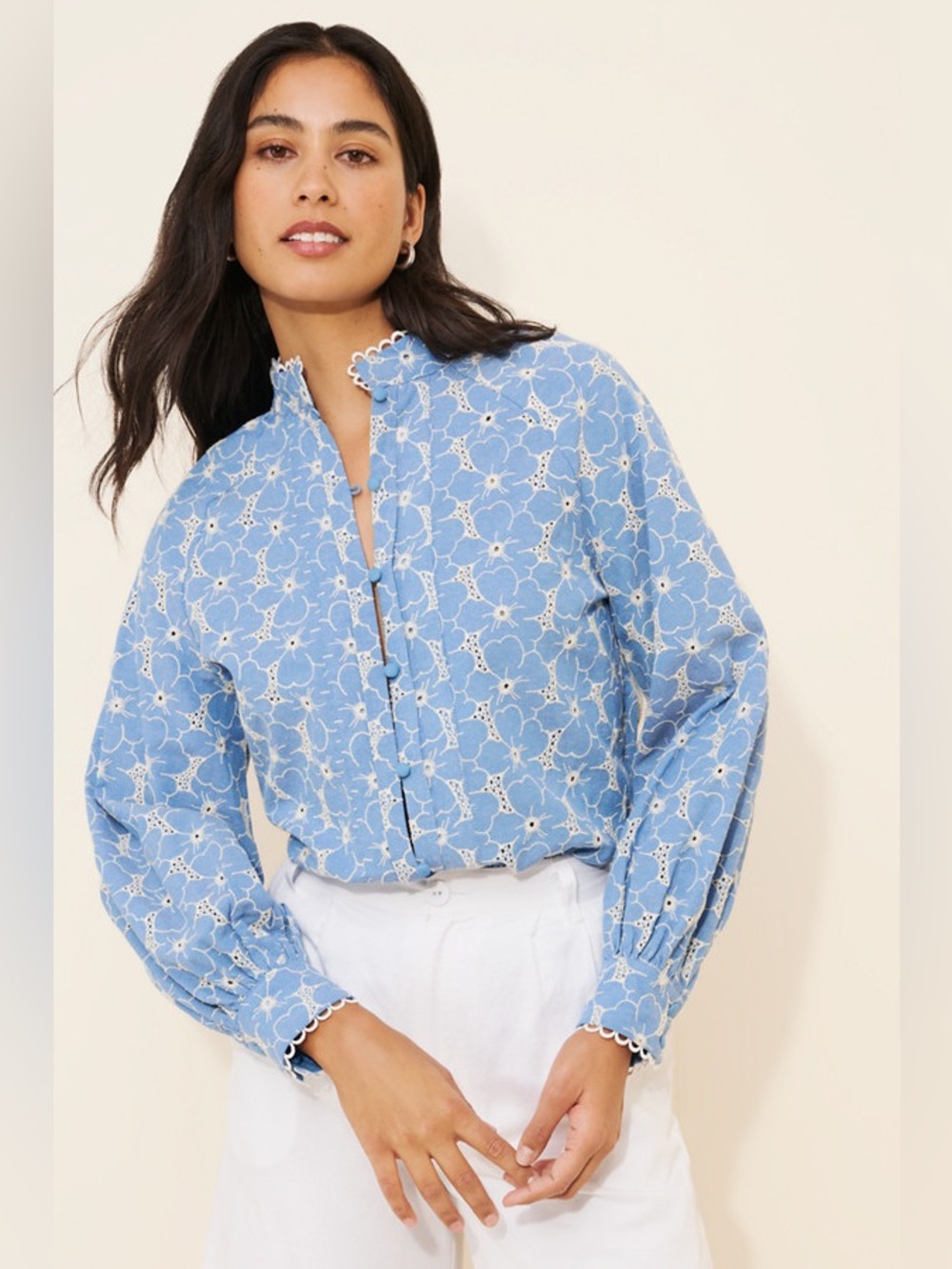 FrenchMauve Women’s PORTOFINO CHAMBRAY EYELET BLOUSE, Size XS